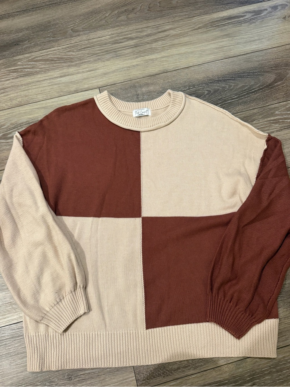 Pink Coconut Boutique Cream Rust Color Block Sweater Medium